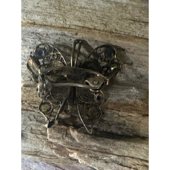 Antique 800 Silver Enamel And Filigree Butterfly Brooch Pin - Picture 5 of 6